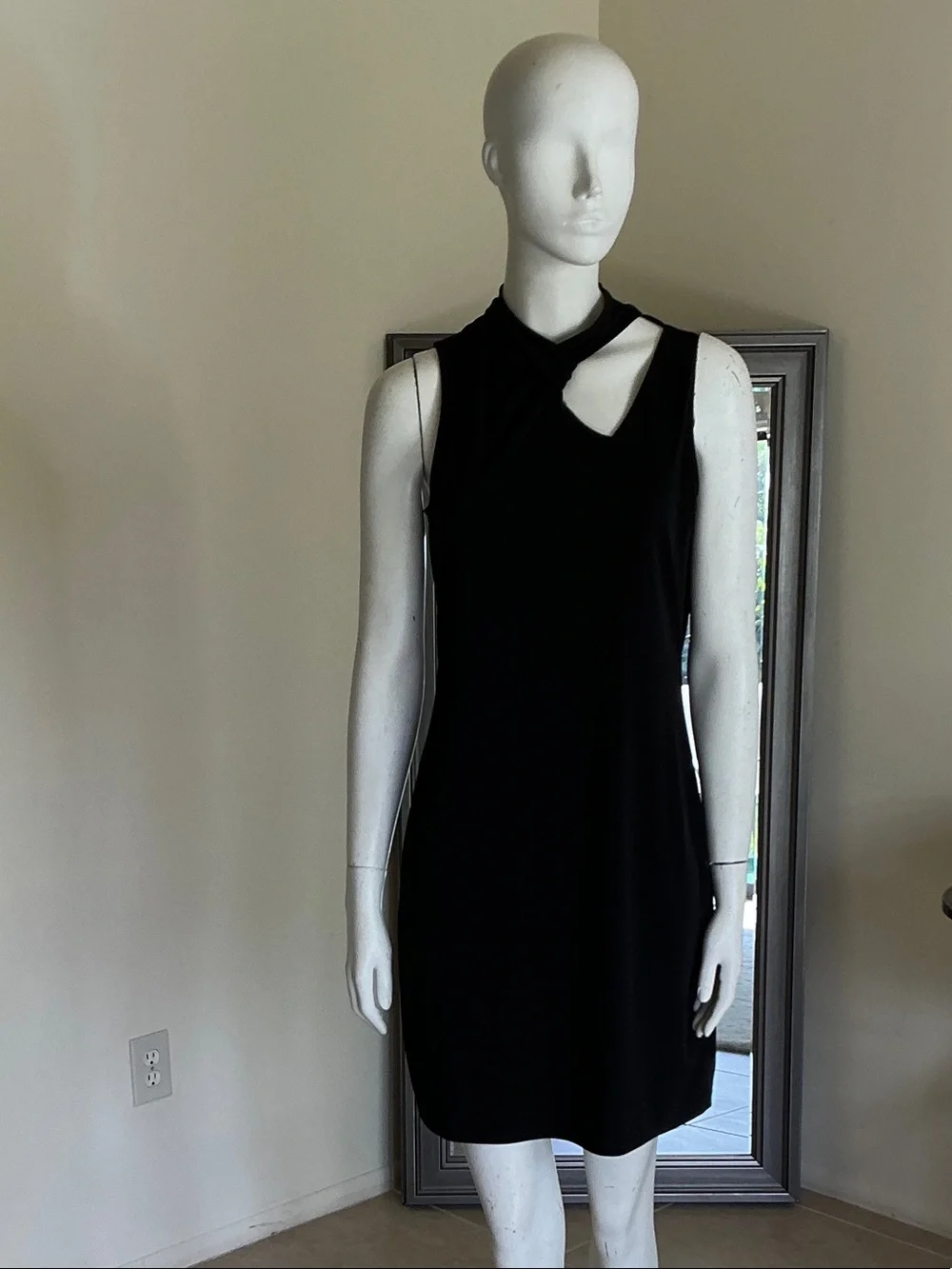 Michael Kors Black Sleeveless Shift Dress with Asymmetric Neck Cutout